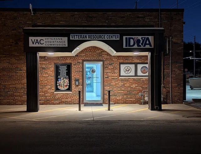 The VAC Veteran Resource Center at night, 570 North Broad Street, Carlinville, Illinois